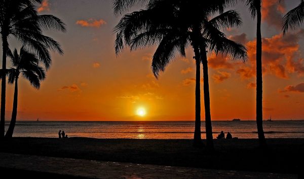 oceaan,zonsondergang,hemel,wolken,Hawaii,silhouet