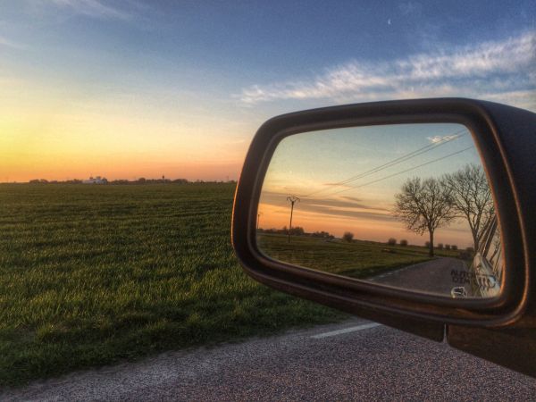 luz de sol, paisaje, puesta de sol, coche, reflexión, vehículo