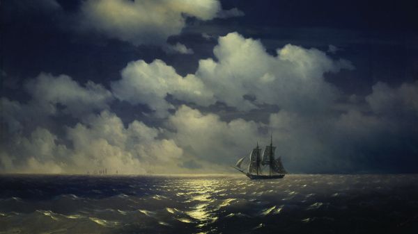 แล่นเรือใบ,เมฆ,คลื่น,เรือ,ocean view,Ivan Aivazovsky