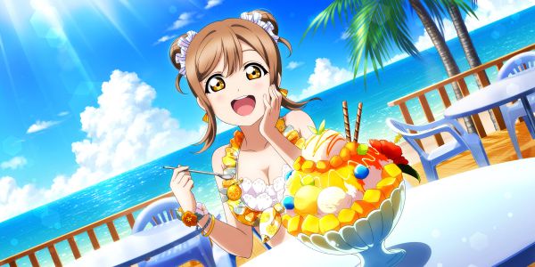 Love Live Sunshine,Kunikida Hanamaru,anime girls,bikini,food,ice cream