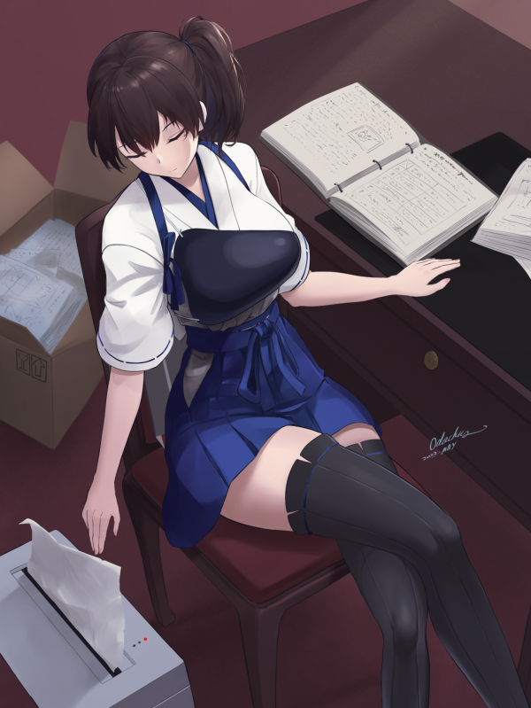 Anime, Anime girls, Kantai Koleksiyonu, Kaga KanColle, Side ponytail, esmer