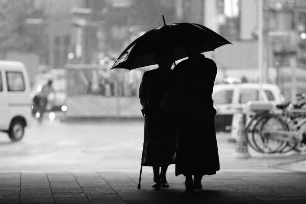 lluvia, Japón, paraguas, 2, dos, silueta