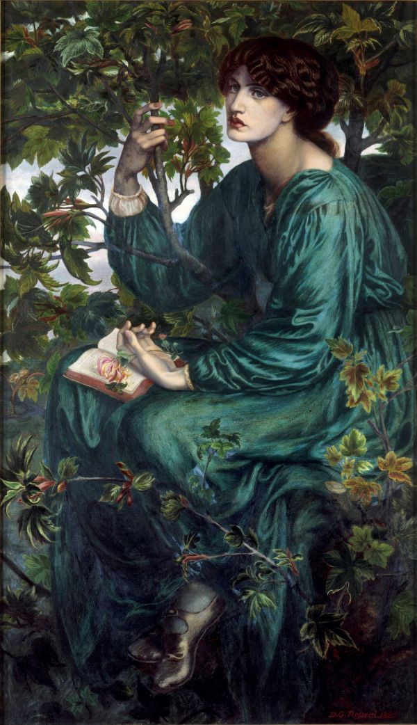 artwork,painting,women,Dante Gabriel Rossetti,books,trees