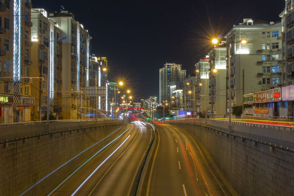 Qingdao,Şehir,gece,Şehir manzarası,uzun pozlama,şehir Işıkları