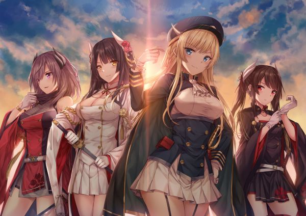 Azur Lane, Anime cô gái, Kirishima Azur Lane, Hiei Azur Lane, Kongou Azur Lane, Haruna Azur Lane