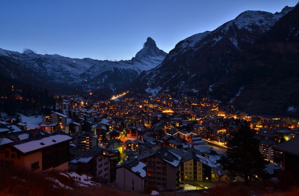 paesaggio urbano, notte, la neve, tramonto, blu, villaggio