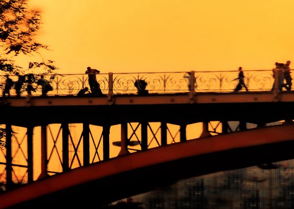 Landschaft, Sonnenuntergang, Nacht-, bunt, Menschen, Betrachtung