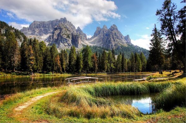 Lagune,Berge,Bäume,Landschaft,Natur,Wald