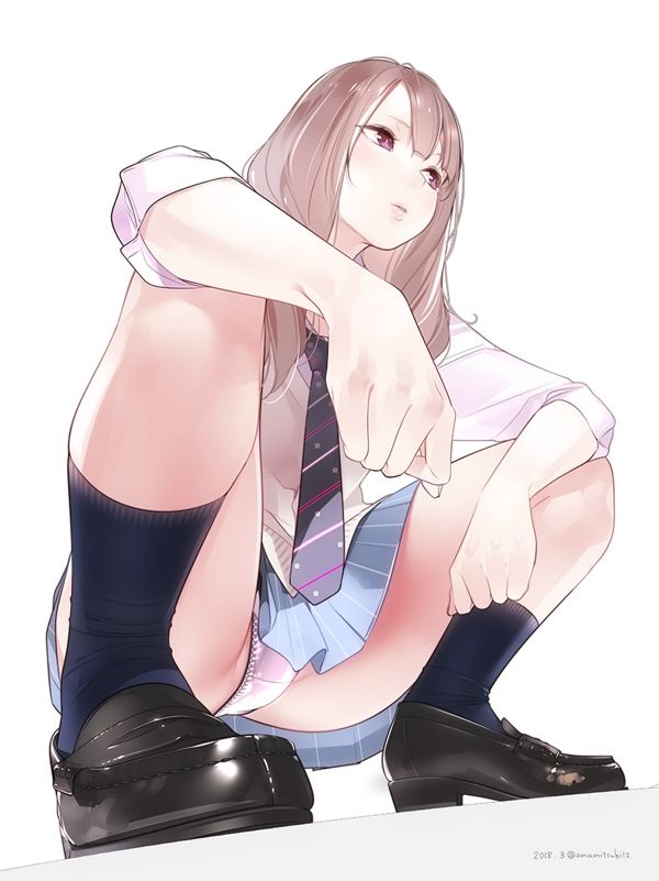 ass,school uniform,skirt,panchira,socks,squatting