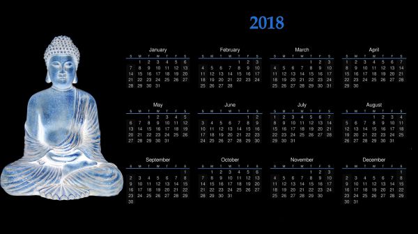 calendar,2018 Year,fundal negru,lună,Buddha,meditaţie