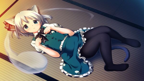 animeflickor,touhou,Myon,Konpaku youmu,strumpbyxor,animaliska öron