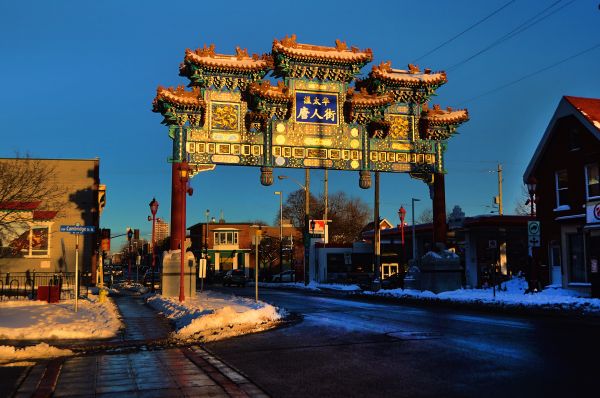 notte, la neve, inverno, strada, paesaggio urbano, Cina