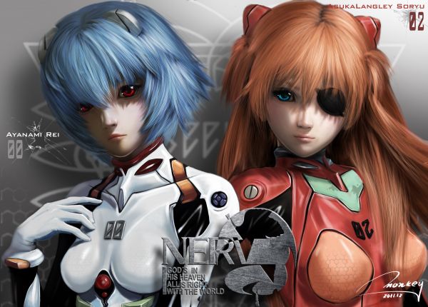 аниме, аниме момичета, Neon Genesis Evangelion, Asuka Langley Soryu, Ayanami Rei, реалистичен