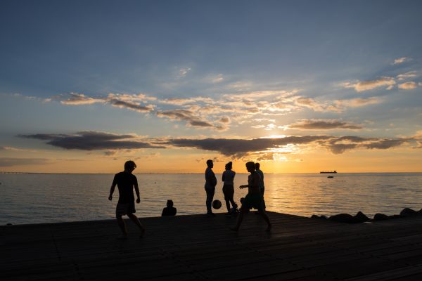 Sonnenlicht, Menschen, Sonnenuntergang, Meer, Ufer, Bucht