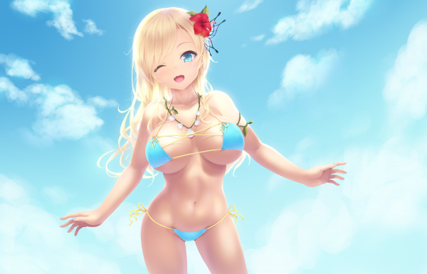 modré bikiny,blondínka,Cait,Boku wa tomodachi ga Sukunai,Kashiwazaki Sena,Dvojdielne plavky