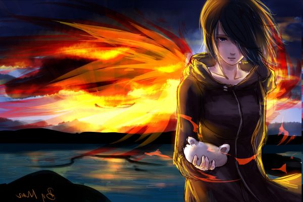 anime,Anime piger,himmel,Tokyo Ghoul,Kirishima Touka,sort hår