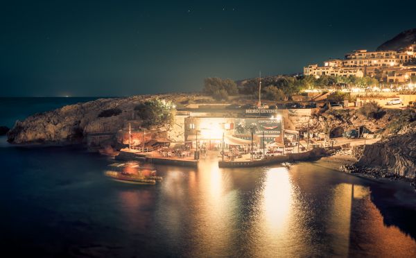 landscape, lights, sea, cityscape, bay, night