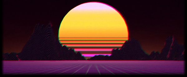 Nett,neon,fjellene,Retrowave,kromatisk aberrasjon,Sol