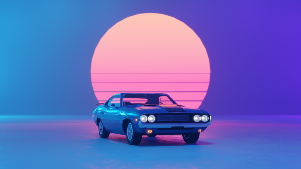 Retrowave,Retro Wave,puesta de sol,Dodge Challenger,Esquivar,coche