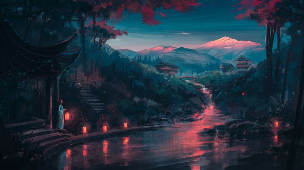 Aenami,artwork,digital art,nature,mountains,road