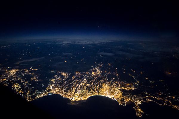 panorama, espaço, Luzes, cidade, noite, planeta