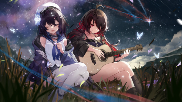 Honkai Impact,gitar,Seele Honkai Star Rail,Seele,bersila,kupu-kupu