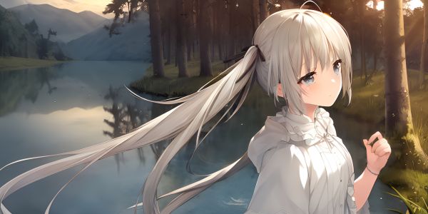 biely odev,biele vlasy,Yosuga no Sora,Kasugano Sora,modré oči,krajina