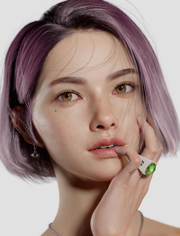 Seungmin Kim,CGI,women,purple hair,straight hair,short hair