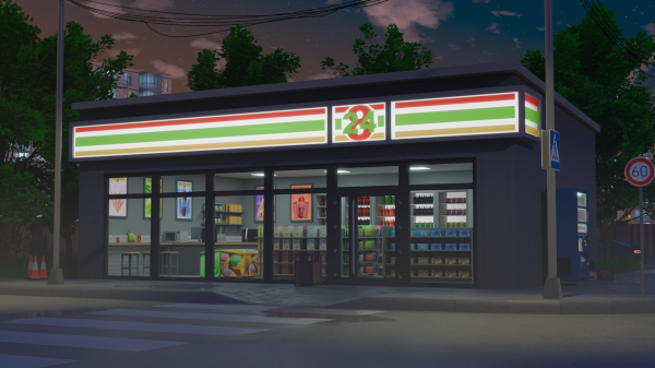 night,stores,night sky,stars,vending machine,Blender