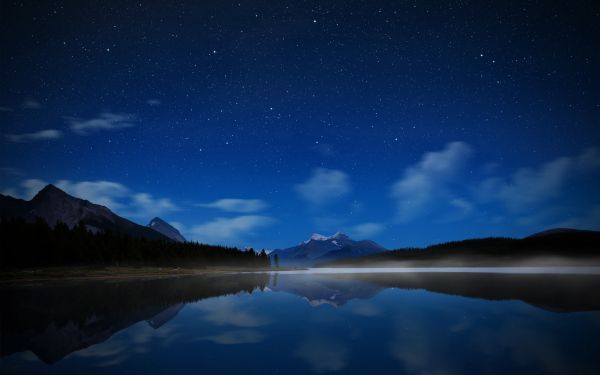 panorama, noite, agua, natureza, reflexão, montanhas