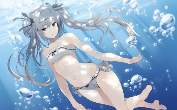 illustration,Anime,bikini,eau,sous-marin,bulles