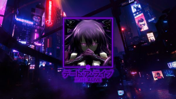 Yatogami Tohka,Data de um show,Light Novel,Fundo roxo,roxa,cabelo roxo