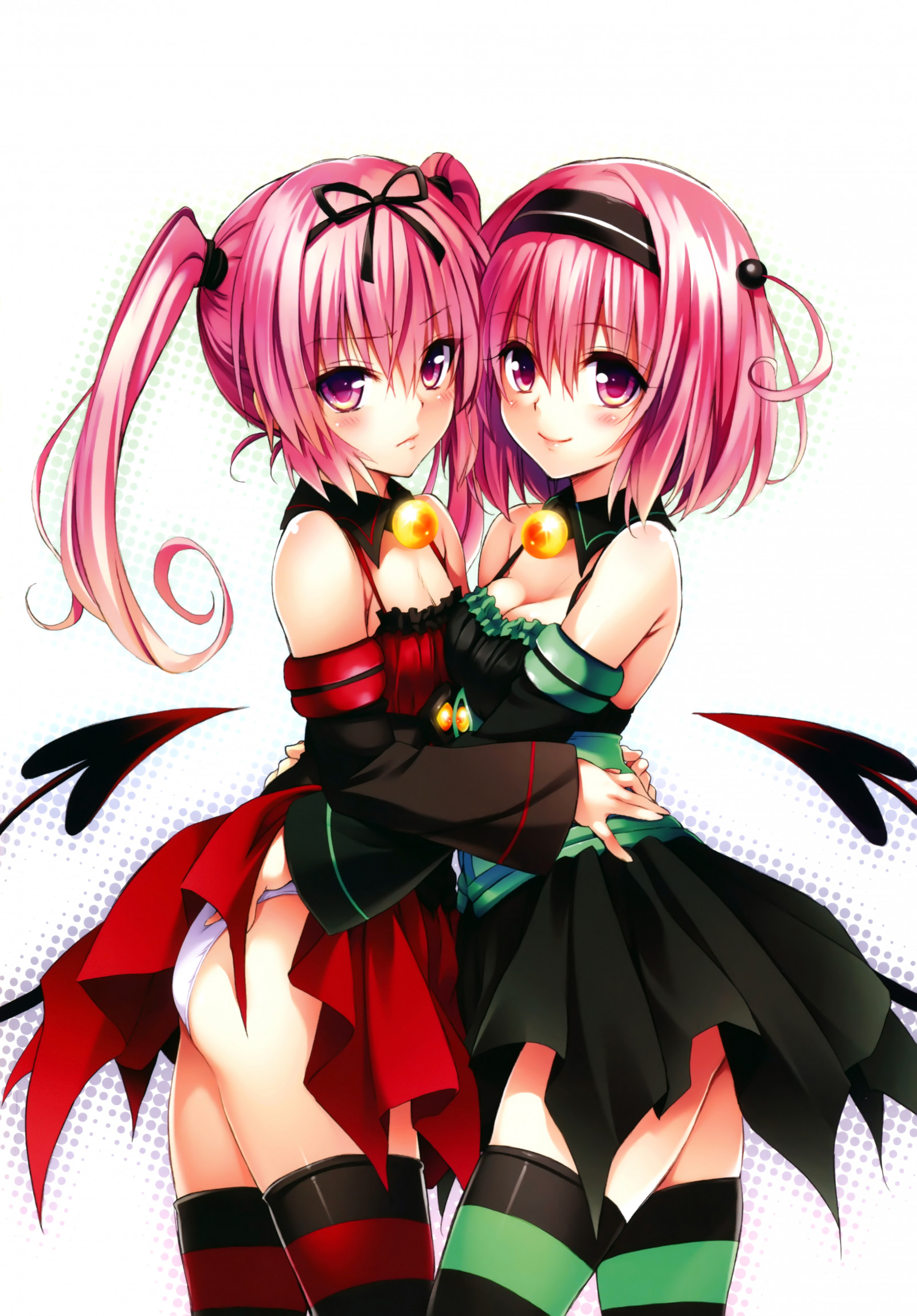 Anime, Filles anime, To Love ru, To Love ru Darkness, Momo Velia Deviluke, Nana Asta Deviluke, cheveux courts, Twintails, Cheveux roses, jumeaux, two women, ouvrages d'art, art numérique, Fan art