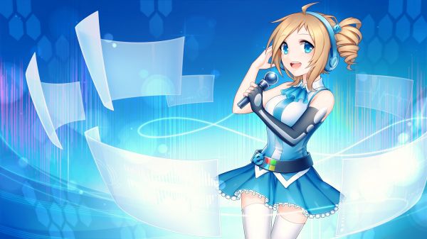 illustrazione,anime,anime girls,blu,cuffie,Windows 7