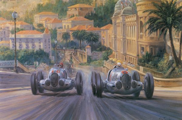 formula cars,Monaco,oliemaleri,kunstværk,Alan Fearnley,Race biler