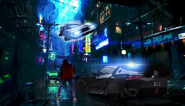 De volta para o Futuro,carro,arte digital,Fantasia arte,Cidade futurista,Mattias Orasson