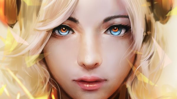 jocuri video,Overwatch,față,Mercy Overwatch,blondă,ochi albaștrii