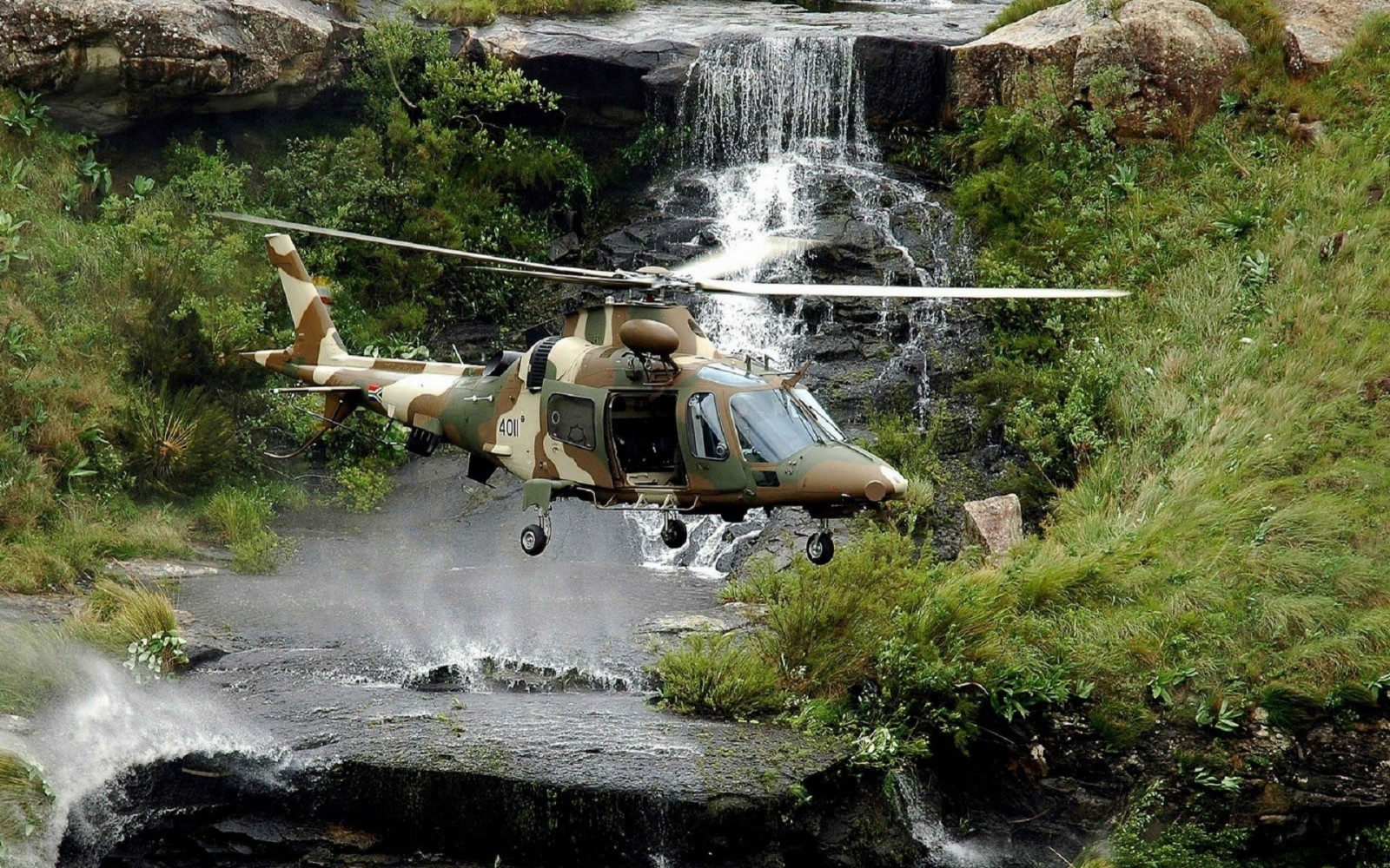 waterfall, vehicle, aircraft, military, military aircraft, helicopters, jungle, helicopter, rotorcraft