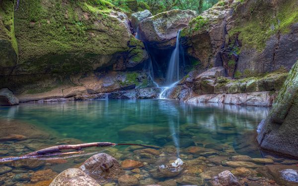 panorama, cascata, agua, natureza, Rocha, reflexão