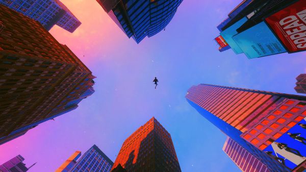 Homem Aranha,Milhas morais,cidade,Cidade de Nova York,Spiderman Miles Morales,Arranha-céu