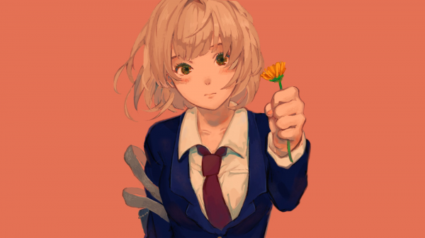 blonde, orange background, anime, anime girls, manga, orange