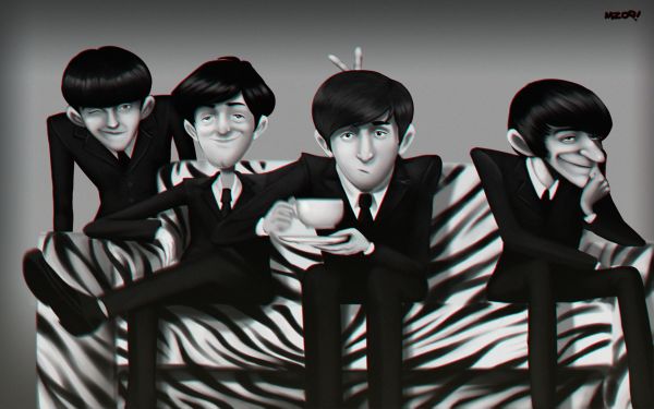 band,black,illustration,anime,cartoon,The Beatles