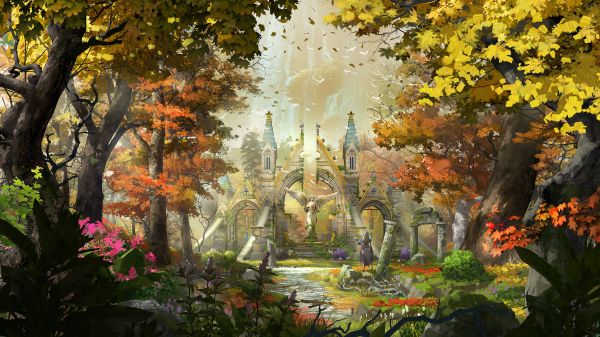 artwork,digital art,architecture,fantasy art,Fantasy Architecture,trees