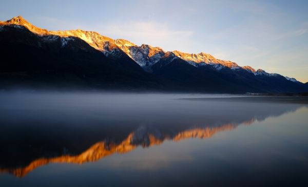 lumière du soleil,des arbres,paysage,Montagnes,le coucher du soleil,Lac