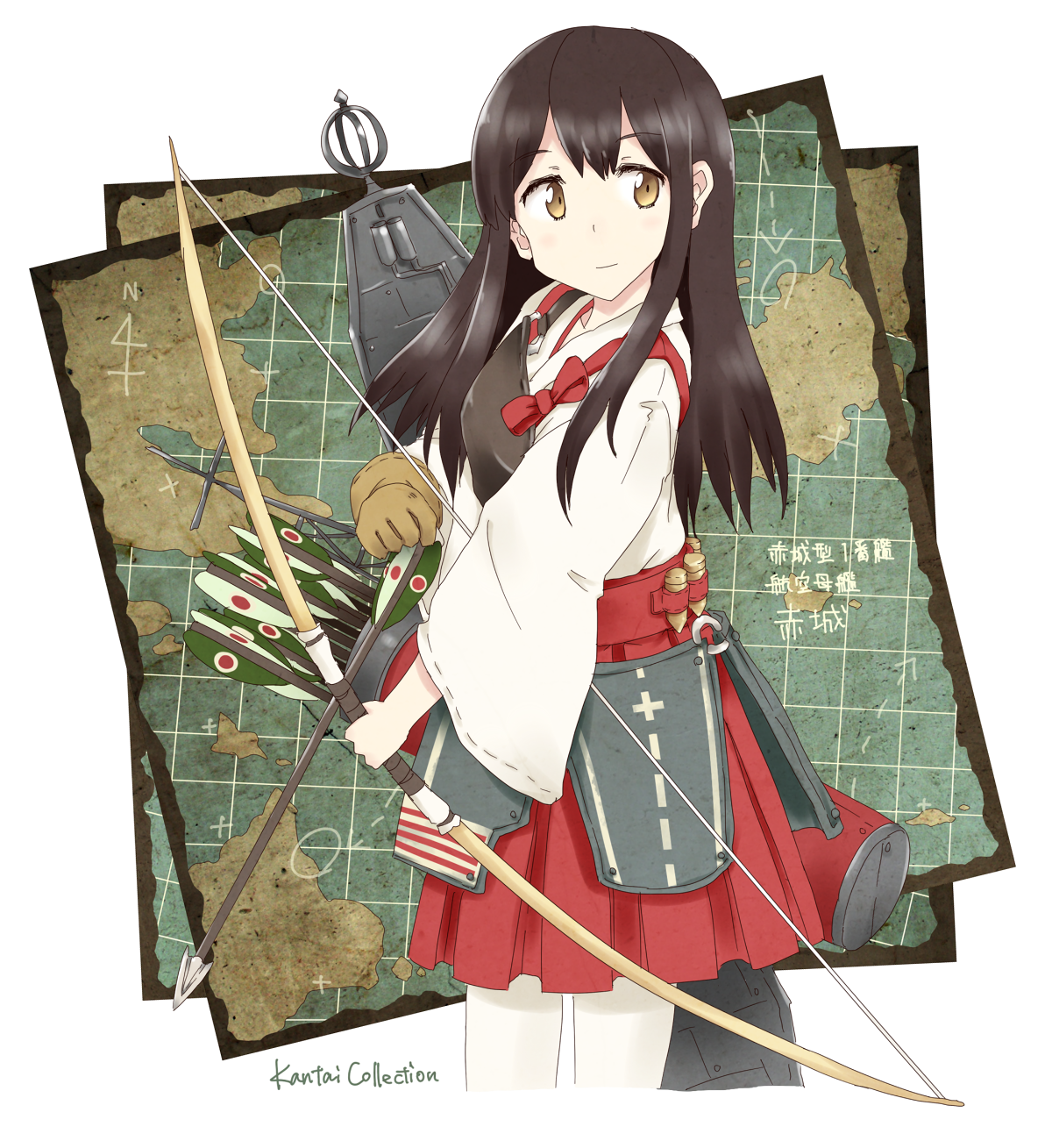 аниме, аниме момичета, Kantai Collection, Akagi KanColle, дълга коса, брюнетка, японски дрехи, произведения на изкуството, дигитално изкуство, фен арт