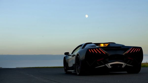 car, vehicle, Lamborghini, rear view, Moon, Super Car