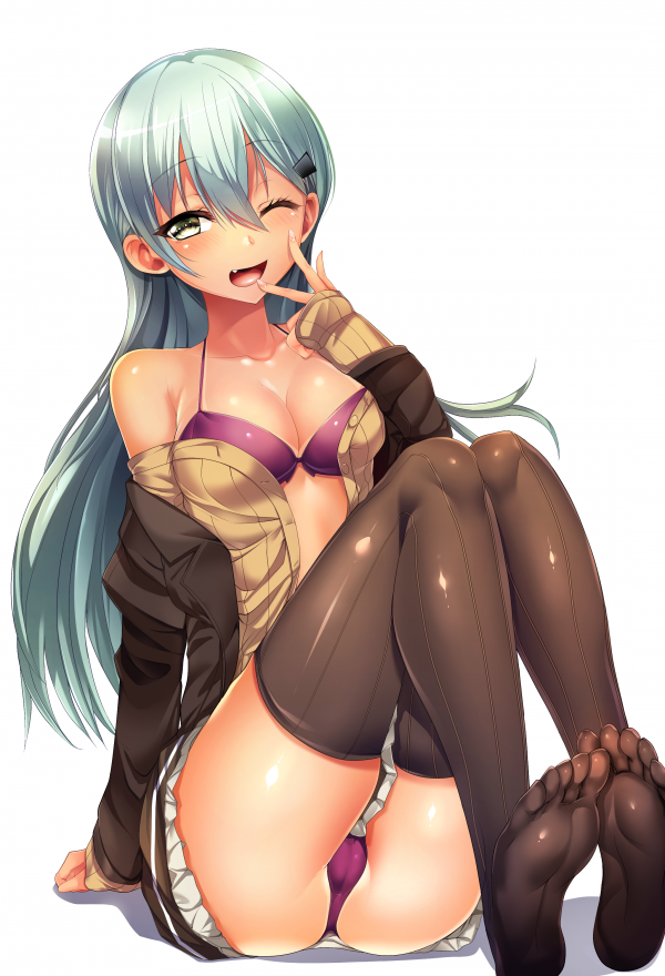 anime girls,Suzuya KanColle,Kantai Collection,cleavage,panties,thigh highs