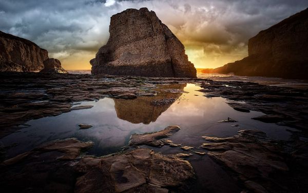 Landschaft, Berge, Sonnenlicht, Sonnenuntergang, Meer, Bucht