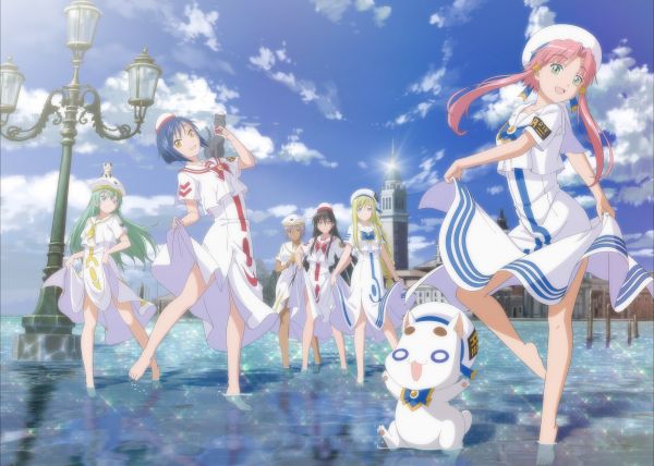 water,Aria,group of women,anime girls,uniform,standing in water