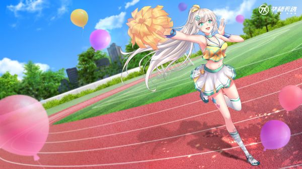 piste da corsa,anime girls,palloncino,cheerleaders,ascelle,coda di cavallo